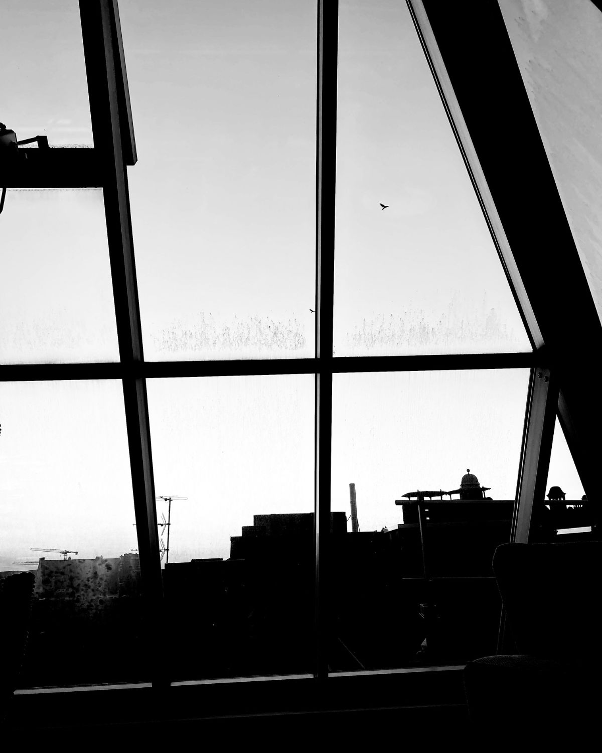 City view framed by large windows